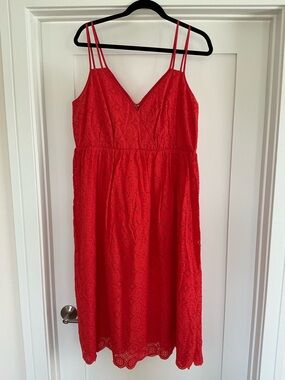 NWT J.Crew bright orange eyelet Spaghetti Strap Cotton Dress size 14.